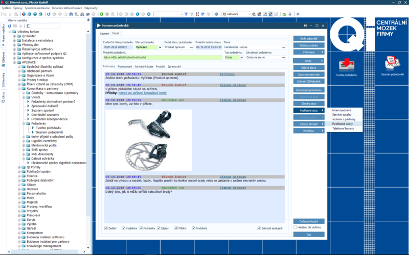 Požadavky jsou zaevidovány, dále můžete sledovat jejich stav
