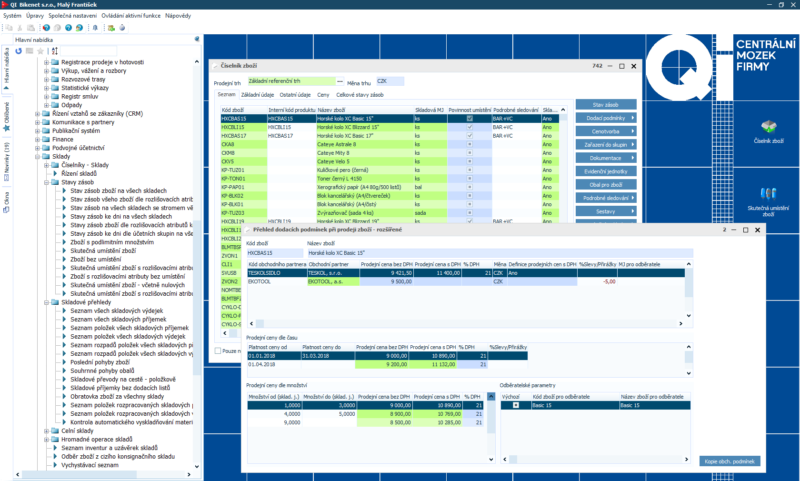 Skladové informace jsou propojené